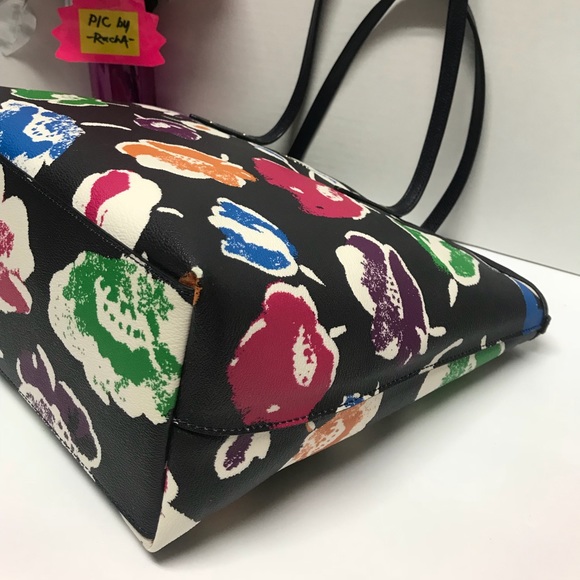 COACH Black Rainbow Floral City Zip Tote Purse Shoulder Hand Bag, Creed  # 37266 - Picture 7 of 14